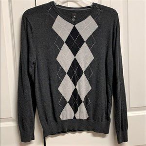 J Ferrar Shades Of Gray Black Diamond Print Modal Blend Pull Over Sweater S